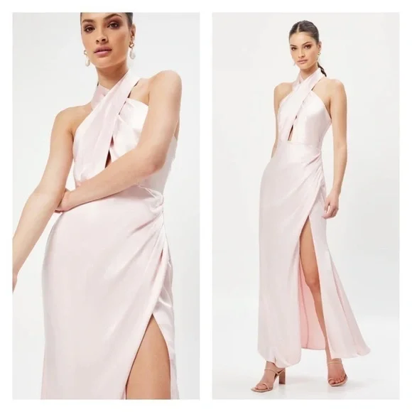 ELLIATT Blush Pink Cross Front Satin Maxi Gown Medium NWT - Picture 11 of 16